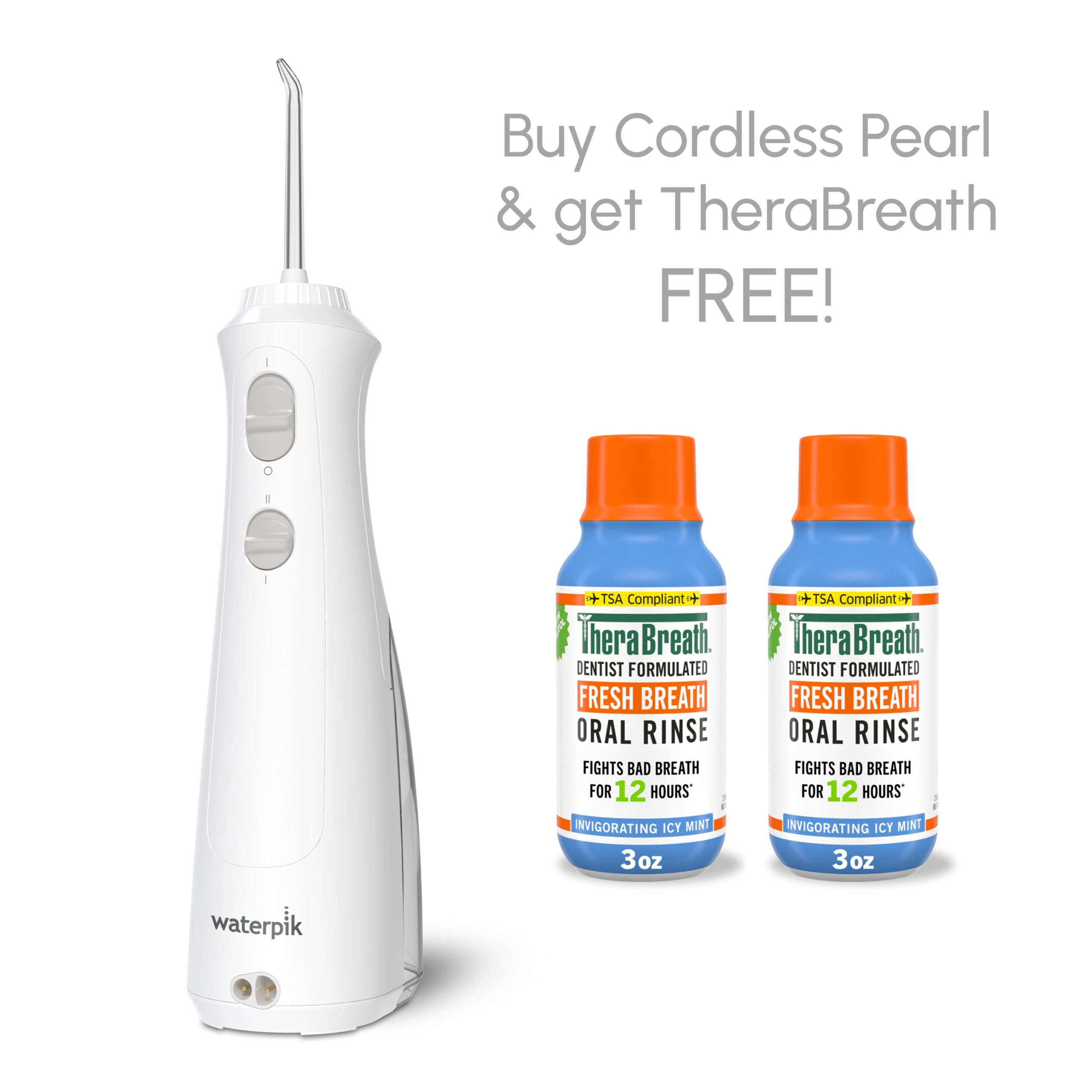 Cordless_Pearl_with_TheraBreath_v2_Icy_Mint.jpg Cordless Pearl Water Flosser + FREE TheraBreath Fresh Breath Oral Rinse! - Image 1